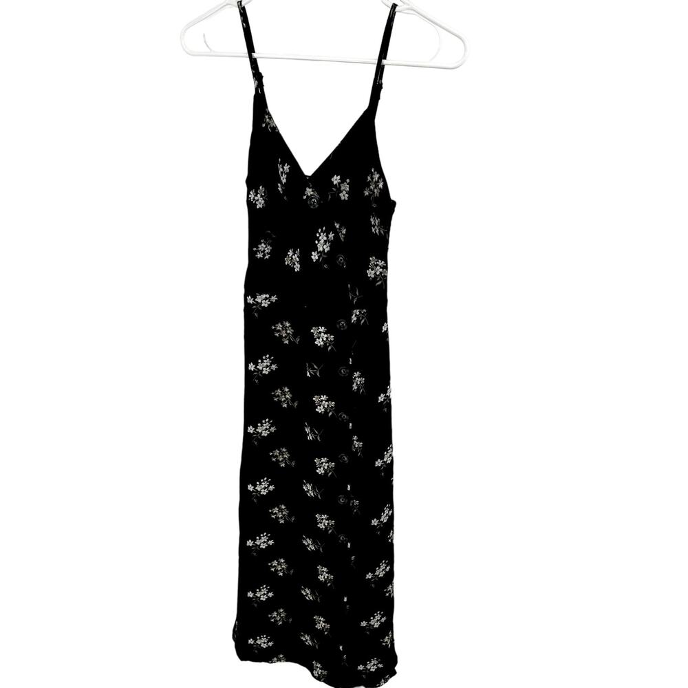 Hollister Smocked Midi Dress Sleeveless Floral Tank  V Neck Peasant Black XSmall